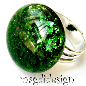 EREDETI Zöld aventurin csillogás üvegékszer gyűrű, Ékszer, Gyűrű, Kerek gyűrű, Ékszerkészítés, Üvegművészet, MESKA