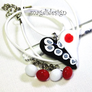 Fekete-fehér szív üvegékszer szett, nyaklánc, 2 pár pötty fülbevaló  - ékszer - ékszerszett - Meska.hu