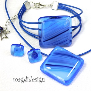 Kék-lila hullámok üvegékszer szett nyaklánc, a karkötő, a  stiftes fülbevaló, Ékszer, Ékszerszett, Üvegművészet, Ékszerkészítés, MESKA