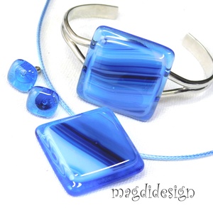 Kék-lila hullámok üvegékszer szett nyaklánc, a karkötő, a stiftes fülbevaló 1, Ékszer, Ékszerszett, Üvegművészet, Ékszerkészítés, MESKA