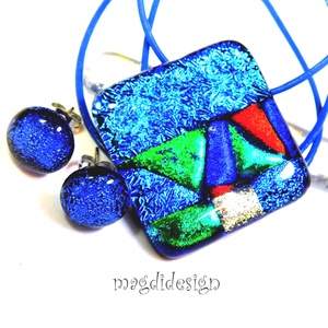 Színkavalkád dichroic üvegékszer szett nyaklánc stiftes fülbevaló - ékszer - ékszerszett - Meska.hu