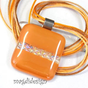 Dichroic csíkos mogyoró üvegékszer nyaklánc 1, Ékszer, Nyaklánc, Medálos nyaklánc, Ékszerkészítés, Üvegművészet, MESKA