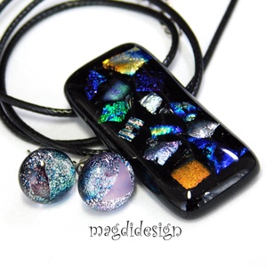 Szivárvány mozaik dichroic színkavalkád üvegékszer szett nyaklánc, pötty fülbevaló 2 - ékszer - ékszerszett - Meska.hu