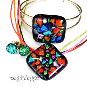 Különc dichroic színkavalkád üvegékszer szett nyaklánc karkötő stiftes fülbevaló  - ékszer - ékszerszett - Meska.hu