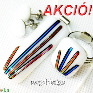 Dichroic selyemszálak üvegékszer szett, nyaklánc, gyűrű, stiftes fülbevaló  - Meska.hu