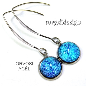 Kék csillogó dichroic üvegékszer lógós fülbevaló, Ékszer, Fülbevaló, Lógó fülbevaló, Ékszerkészítés, Üvegművészet, MESKA