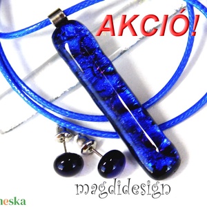  Kék dichroic csillogás üvegékszer szett, nyaklánc, pötty fülbevaló , Ékszer, Ékszerszett, Ékszerkészítés, Üvegművészet, MESKA