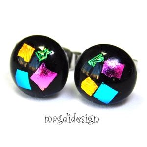 NEMESACÉL! Dichroic színkavalkád üvegékszer pötty fülbevaló 1 - ékszer - fülbevaló - pötty fülbevaló - Meska.hu