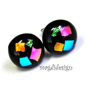 NEMESACÉL! Dichroic színkavalkád üvegékszer pötty fülbevaló 1 - ékszer - fülbevaló - pötty fülbevaló - Meska.hu