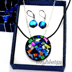 Dichroic színkavalkád üvegékszer szett nyaklánc kapcsos lógós fülbevaló - Meska.hu