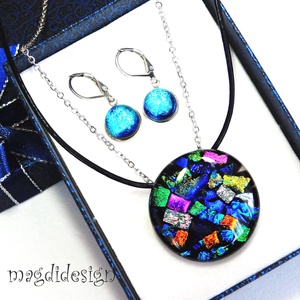 Dichroic színkavalkád üvegékszer szett nyaklánc kapcsos lógós fülbevaló - ékszer - ékszerszett - Meska.hu