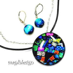 Dichroic színkavalkád üvegékszer szett nyaklánc kapcsos lógós fülbevaló - ékszer - ékszerszett - Meska.hu