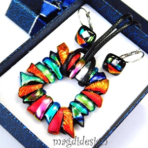 Csillogó dichroic üvegékszer szett nyaklánc kapcsos fülbevaló 1, Ékszer, Ékszerszett, Ékszerkészítés, Üvegművészet, MESKA