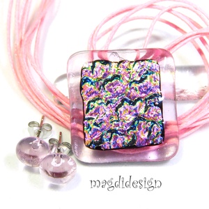 Rózsaszirmok dichroic üvegékszer szett nyaklánc stiftes fülbevaló - ékszer - ékszerszett - Meska.hu