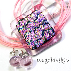 Rózsaszirmok dichroic üvegékszer szett nyaklánc stiftes fülbevaló - Meska.hu