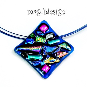 Kék absztrakt dichroic üvegékszer nyaklánc - ékszer - nyaklánc - medálos nyaklánc - Meska.hu