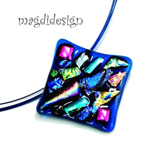 Kék absztrakt dichroic üvegékszer nyaklánc - ékszer - nyaklánc - medálos nyaklánc - Meska.hu
