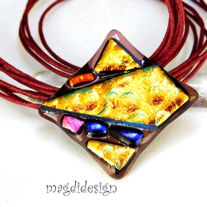 Arany-lazac absztrakt dichroic üvegékszer nyaklánc , Ékszer, Nyaklánc, Medálos nyaklánc, Ékszerkészítés, Üvegművészet, MESKA