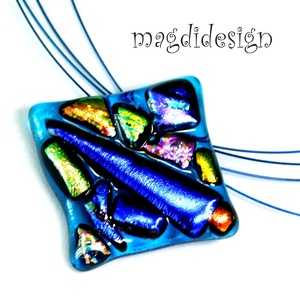 Kék absztrakt dichroic üvegékszer nyaklánc 1, Ékszer, Nyaklánc, Medálos nyaklánc, Ékszerkészítés, Üvegművészet, MESKA
