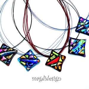 Kék absztrakt dichroic üvegékszer nyaklánc 1 - ékszer - nyaklánc - medálos nyaklánc - Meska.hu