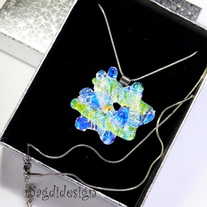 Szivárványos  borzaska dichroic üvegékszer szett nyaklánc stiftes fülbevaló - ékszer - ékszerszett - Meska.hu