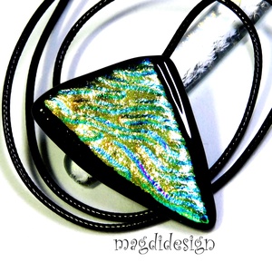 Arany türkiz hullámos dichroic üvegékszer nyaklánc  , Ékszer, Nyaklánc, Medálos nyaklánc, Ékszerkészítés, Üvegművészet, MESKA