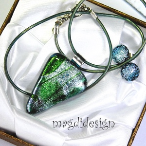 Ezüsterdő dichroic üvegékszer szett nyaklánc stiftes fülbevaló  - ékszer - ékszerszett - Meska.hu