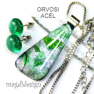 Aranyerdő dichroic üvegékszer szett nyaklánc stiftes fülbevaló  - ékszer - ékszerszett - Meska.hu