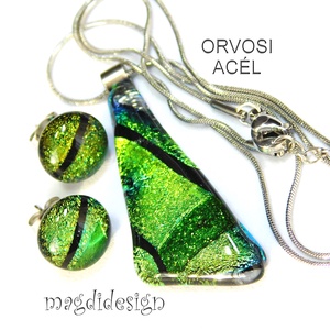 Aranyerdő dichroic üvegékszer szett nyaklánc stiftes fülbevaló , Ékszer, Ékszerszett, Ékszerkészítés, Üvegművészet, MESKA
