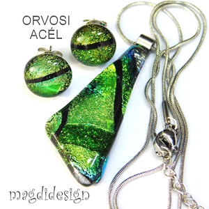 Aranyerdő dichroic üvegékszer szett nyaklánc stiftes fülbevaló  - ékszer - ékszerszett - Meska.hu