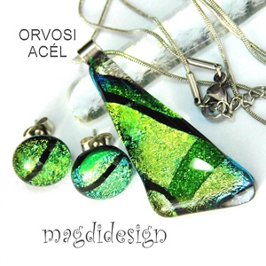 Aranyerdő dichroic üvegékszer szett nyaklánc stiftes fülbevaló  - ékszer - ékszerszett - Meska.hu