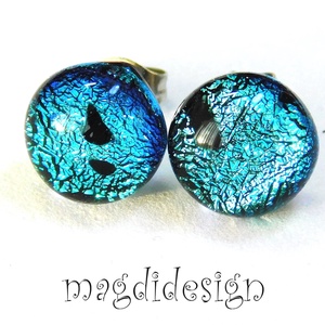  Ezüstös-kék dichroic üvegékszer stiftes fülbevaló , Ékszer, Fülbevaló, Pötty fülbevaló, Ékszerkészítés, Üvegművészet, MESKA