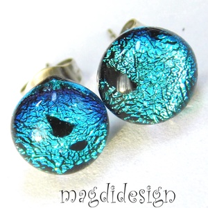  Ezüstös-kék dichroic üvegékszer stiftes fülbevaló  - ékszer - fülbevaló - pötty fülbevaló - Meska.hu