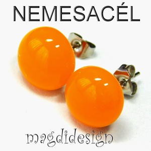 Narancs üvegékszer pötty fülbevaló ORVOSI ACÉL - Meska.hu
