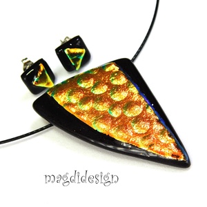 Aranyló fekete dichroic üvegékszer szett nyaklánc stiftes fülbevaló  - ékszer - ékszerszett - Meska.hu