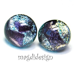 Ezüst bíbor színjáték dichroic üvegékszer pötty fülbevaló, Ékszer, Fülbevaló, Pötty fülbevaló, Ékszerkészítés, Üvegművészet, MESKA