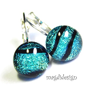 Kék fekete 1 csíkos dichroic üvegékszer kapcsos fülbevaló  - ékszer - fülbevaló - lógós kerek fülbevaló - Meska.hu