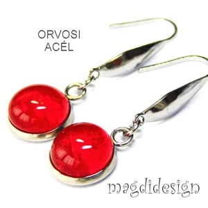 Piros üvegékszer lógó fülbevaló - ékszer - fülbevaló - lógó fülbevaló - Meska.hu