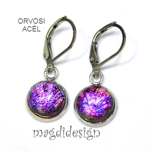 NEMESACÉL! Pink tűzijáték dichroic üvegékszer lógós kapcsos fülbevaló - ékszer - fülbevaló - lógó fülbevaló - Meska.hu