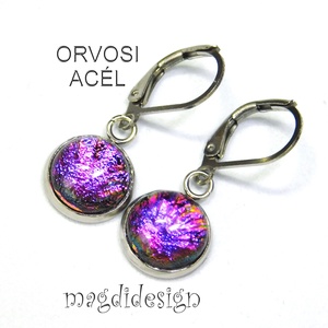 NEMESACÉL! Pink tűzijáték dichroic üvegékszer lógós kapcsos fülbevaló - ékszer - fülbevaló - lógó fülbevaló - Meska.hu