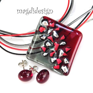Csillogó dichroic szürkében pinkben üvegékszer szett nyaklánc fülbevaló - ékszer - ékszerszett - Meska.hu