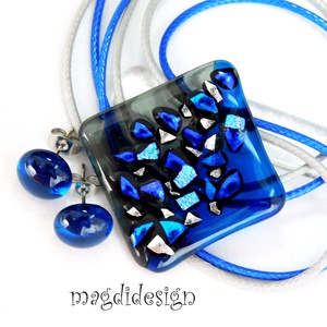 Csillogó dichroic szürkében kékben üvegékszer szett nyaklánc fülbevaló, Ékszer, Ékszerszett, Üvegművészet, Ékszerkészítés, MESKA