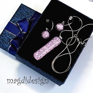  Szikrázó ezüst dichroic üvegékszer szett nyaklánc stiftes fülbevaló - ékszer - ékszerszett - Meska.hu
