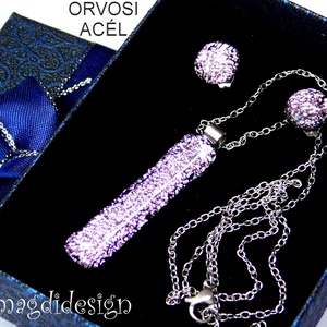  Szikrázó rózsaszín dichroic üvegékszer szett nyaklánc stiftes fülbevaló - ékszer - ékszerszett - Meska.hu