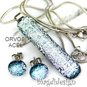  Szikrázó ezüst dichroic üvegékszer szett nyaklánc stiftes fülbevaló - ékszer - ékszerszett - Meska.hu