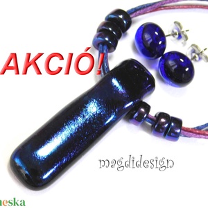 AKCIÓS! Bíbor-kék eozin üvegékszer szett, nyaklánc, pötty fülbevaló - Meska.hu