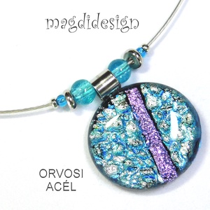 Ezüst-kék-rózsaszín dichroic üvegékszer nyaklánc - ékszer - nyaklánc - medálos nyaklánc - Meska.hu