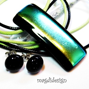 Aranyló zöld dichroic üvegékszer szett pötty fülbevaló - ékszer - ékszerszett - Meska.hu