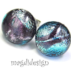 Ezüst bíbor színjáték dichroic üvegékszer pötty fülbevaló - ékszer - fülbevaló - pötty fülbevaló - Meska.hu