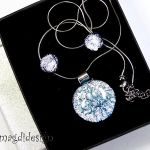  Szikrázó ezüst dichroic üvegékszer szett nyaklánc stiftes fülbevaló - ékszer - ékszerszett - Meska.hu